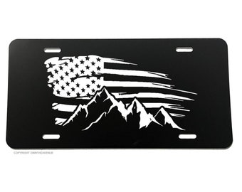 USA American Flag Grunge Mountains Off Road Rugged License Plate Cover