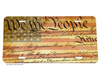 We The People Patriotic Distressed Grunge American Flag License Plate Cover V07