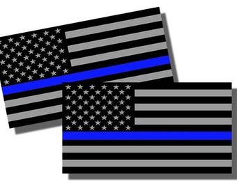 2 Pack - Support Police Blue Color Flag American Flag Decals Stickers - 4" Inches Each Model-PlnB-389