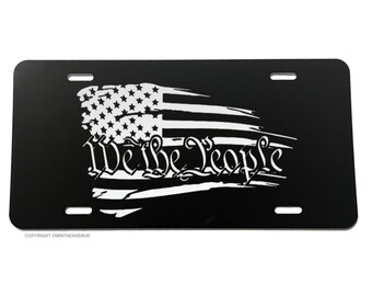 We The People USA America American Flag Grunge License Plate Cover