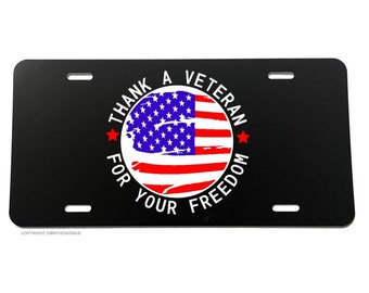 Thank a Veteran For Your Freedom American Flag License Plate Cover