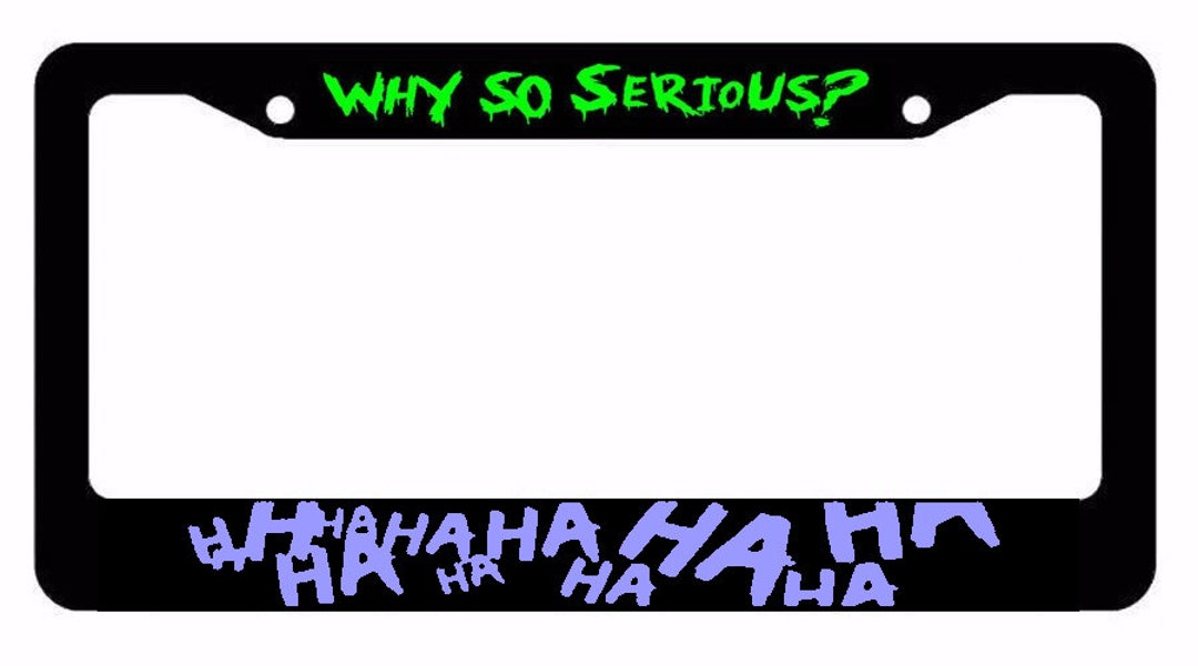 Joker 'Why So Serious?' License Plate Frame – Purple/Green Text, Black Base