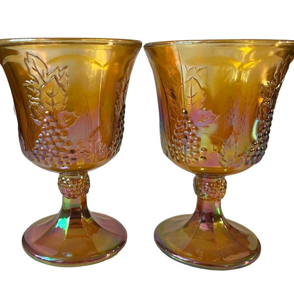 Indiana Glass Harvest Grape Goblets Iridescent Gold