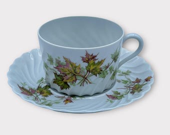 Vintage Haviland France Limoges Cup & Saucer Set Autumn Leaves Swirl Porcelain