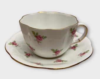 Vintage Taylor and Kent Longton Cup and Saucer Roses Decorated England 1946-1954