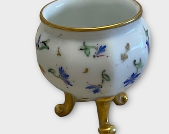 Vintage Giraud Limoges France Hand Painted Cornflower Barbeau 3 Footed Miniature Vase Gilt 1950-1960