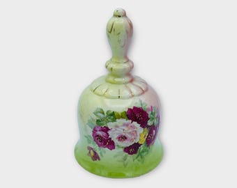 Antique Austrian Dinner Bell 6” Hand Painted Floral Roses Porcelain 1900-1919