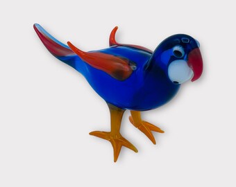 Vintage Murano Style Art Glass Parrot Bird Figurine Cobalt Blue Red Orange