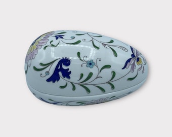 Vintage Coalport Egg Trinket Box Floral Blue Easter Pill England Pageant Bone China 1980-1989