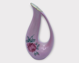 Vintage MCM Pink Porcelain Vase Teardrop Open Center Royal Bavaria Germany Rose
