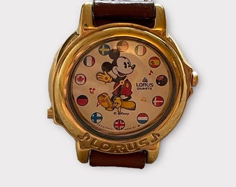 Vintage Disney Watch Lorus Melody Mickey Mouse Musical V421-0020 Japan with Original Box Working Condition