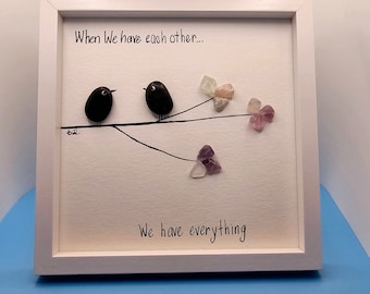 Pebble, handmade decor, love birds, wall decor, anniversary gift, romantic, couple, sentimental, unique decor
