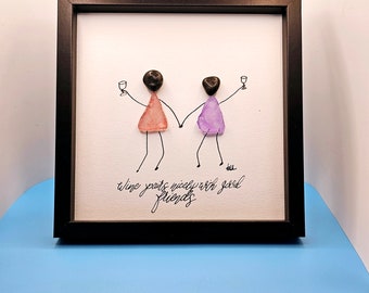 pebble art, wine lovers, friendship gift, BFF gift, female friendship, creative decor, wine decor, artistic