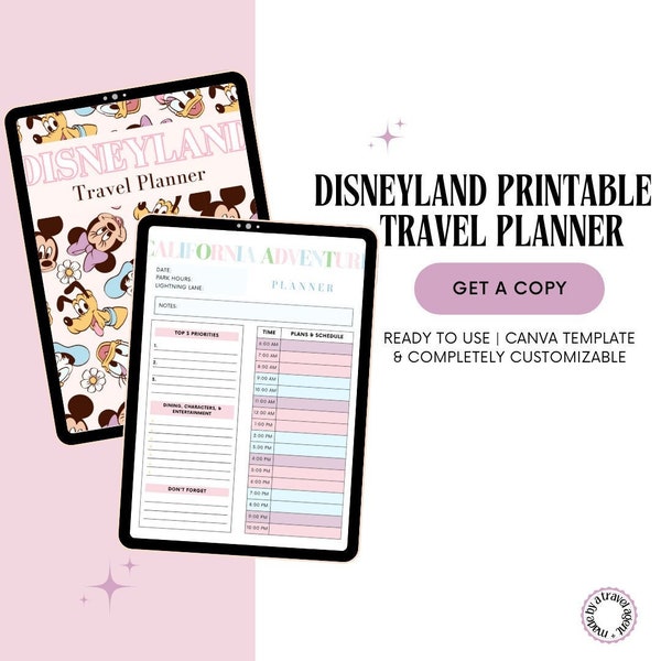 DisneyLand/ DCA Travel Planner Pink, Travel Planner, DL Planner, Canva Templates, Instant Download, Customizeable