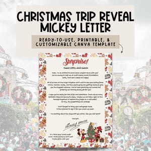 Carta navideña de DisneyWorld / Vacaciones sorpresa, vacaciones para niños, anuncio de viaje familiar, revelación de vacaciones, Disneyland, MickeyMouse, Canva