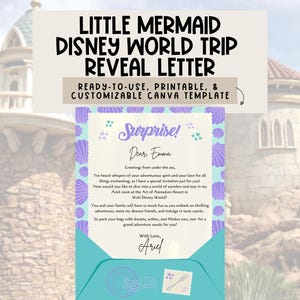 Ariel DisneyWorld/ DisneyLand  Surprise Trip Reveal Letter | Magic Mail, Princess Letter, Character Letter, Vacation Announcement, Canva