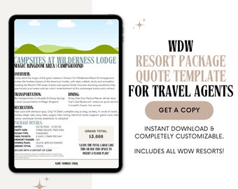 Travel Agent Vacation Package Quote Template, WDW Travel Agent Templates, WDW Resort Quote Cards Template, Canva, Travel Agent Template