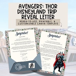 Carta de presentación del viaje de Thor a Disneyland / Vacaciones sorpresa, vacaciones para niños, anuncio de viaje familiar, MickeyMouse, Canva, Avengers, Magic Mail