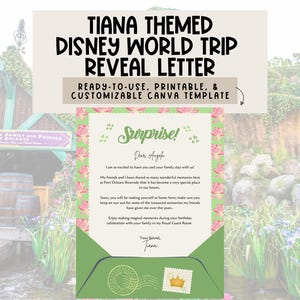 Tiana DisneyWorld/ Disneyland Trip Reveal Letter | Magic Mail, Surprise letter, character letter, vacation announcement, family trip, canva