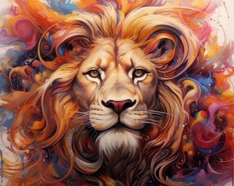 Mystical Lion Abstract Digital Art Poster