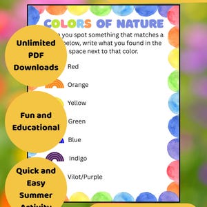 Colors of Nature Printable for Kids | Outdoor Color Hunt Activity | Nature Walk Worksheet | Preschool and Homeschool Color Matching