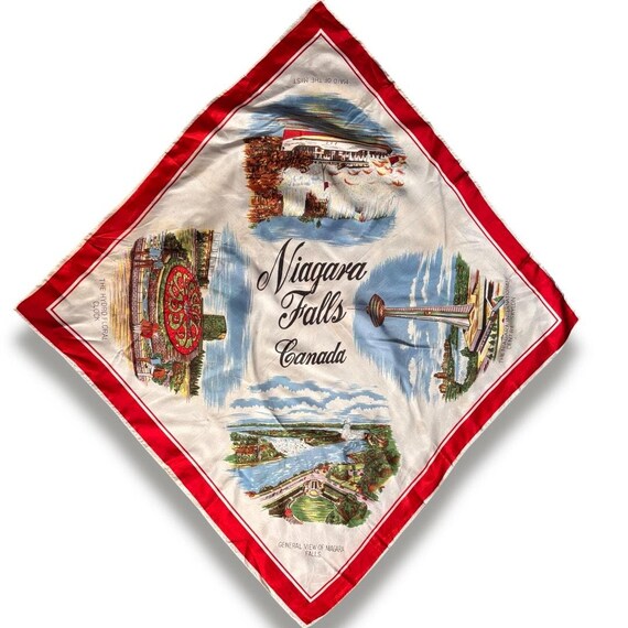 1960s Niagara Falls Canada Acetate Scarf: Skylon Tower, Maid of the Mist Souvenir