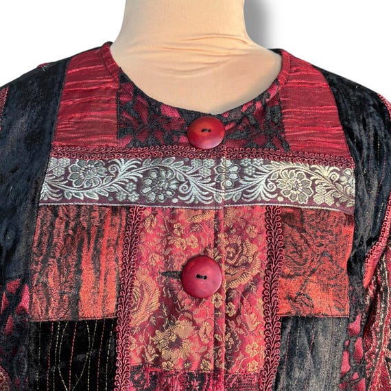 Half Moon Bay Red Black Patchwork Jacket Boho Fes… - image 2