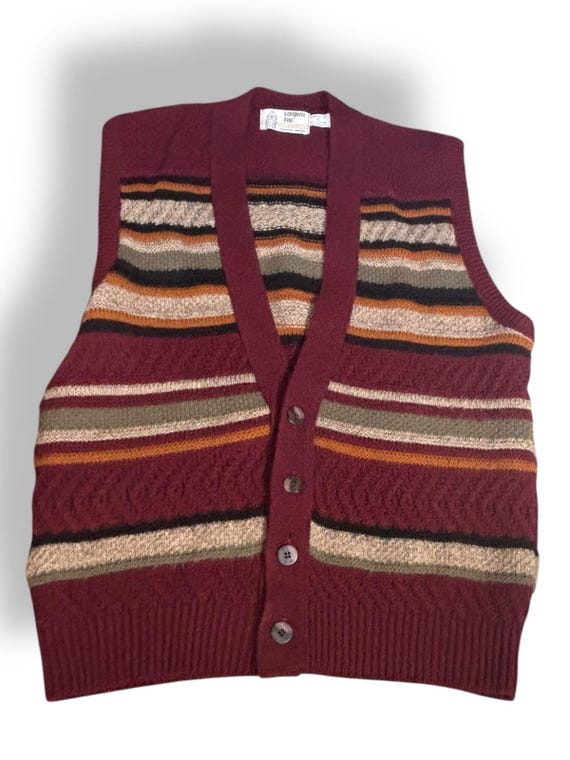 90s London Fog Striped Knit Sweater Vest - Burgun… - image 1