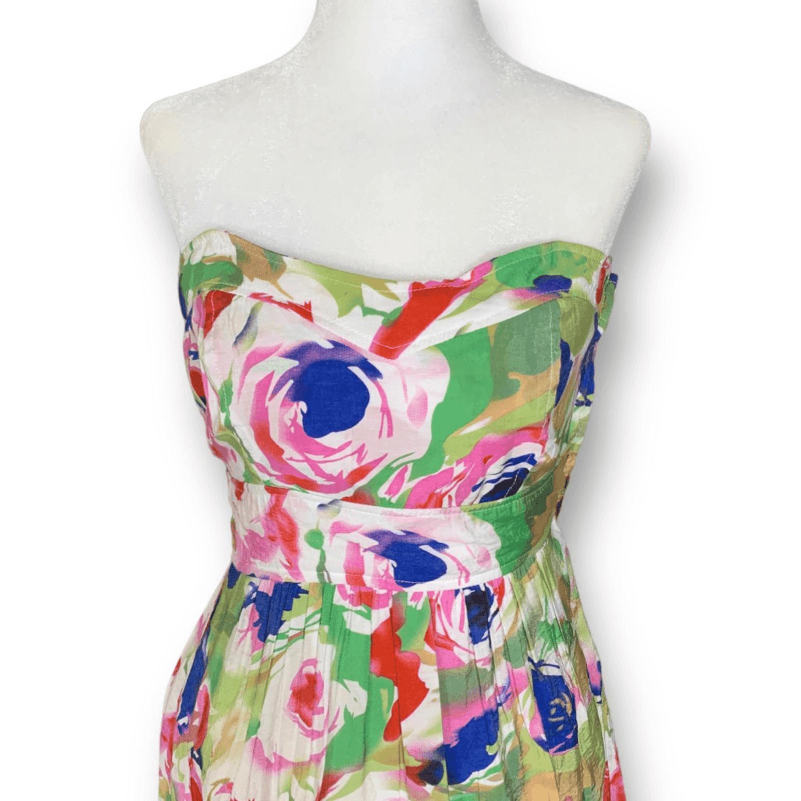 strapless watercolor print fit & flare dress Donna Karan Weekend Women's Strapless Midi Dress - Watercolor Stripe Print