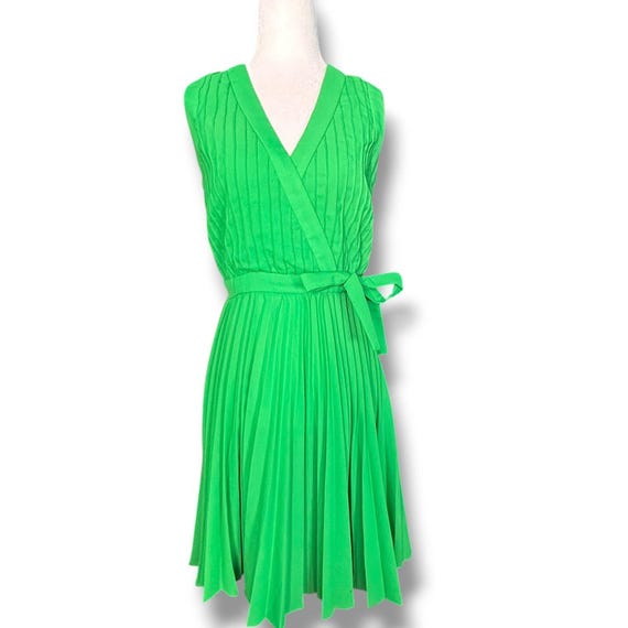 kelly green pleated dress Howard Wolf Boutique Wrap Belted Sleeveless Bright Green Party Dress Retro Secretary Dress Size Small Formal dress
