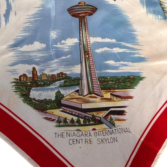 1960s Niagara Falls Canada Acetate Scarf: Skylon Tower, Maid of the Mist Souvenir View 4