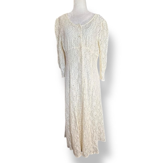 90s Floral Lace Dress: Vintage All That Jazz Ivory Midi, Made in