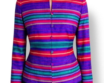 90s Adrianna Papell Silk Striped Jacket, Petite Size 8P