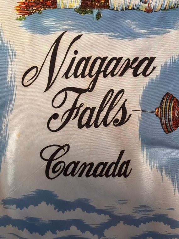 1960s Niagara Falls Canada Acetate Scarf: Skylon Tower, Maid of the Mist Souvenir View 6