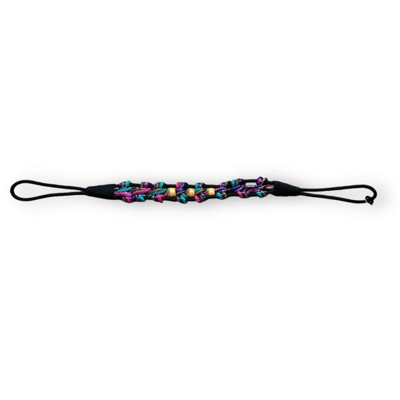 Vintage 80s Bungee Cord Belt, Black Fuchsia Braided Waist  display picture 1