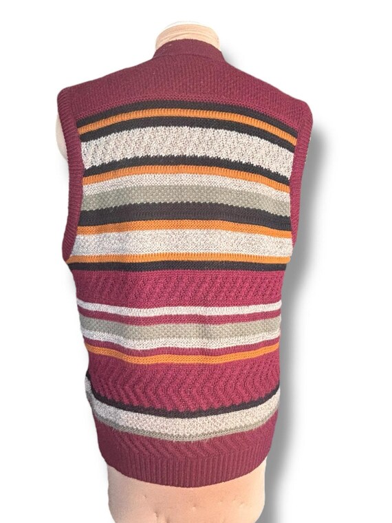 90s London Fog Striped Knit Sweater Vest - Burgun… - image 6