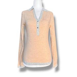 Suéter vintage Brooks Brothers 346 de punto de lana de cordero, talla XS, beige, gris, con ribete en contraste, estilo preppy, estilo académico, minimalista, años 90