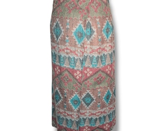 サウスウェスタン タペストリー ラップスカート ミディアム ボヘミアン ウエスタン ミディ丈 幾何学模様 トライバル アメリカ製 ティール フェスティバル カウガールコア