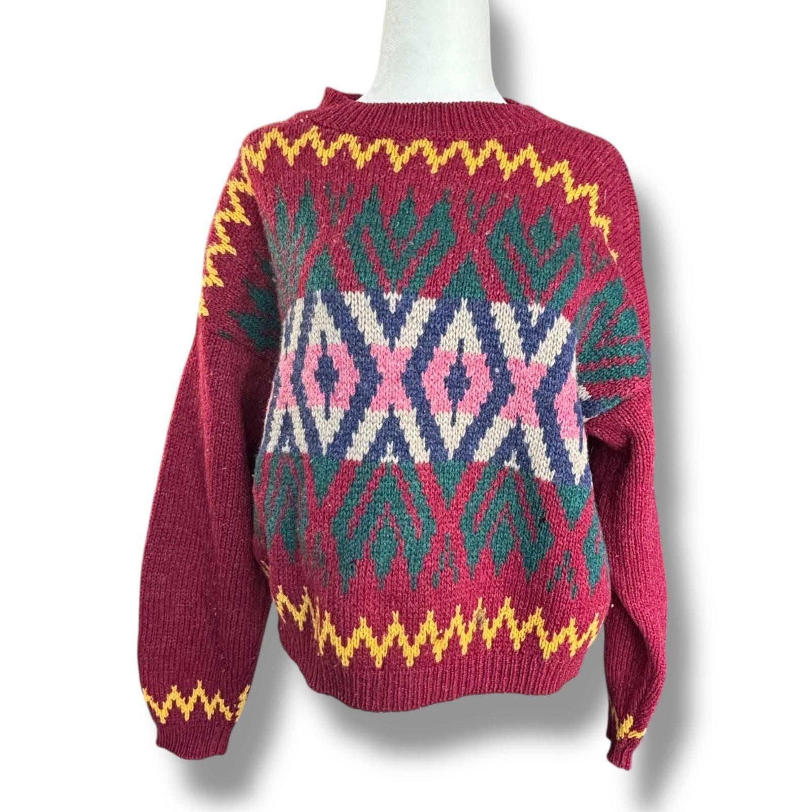 80s Benetton Shetland Wool Sweater Made in Italy Colorful
