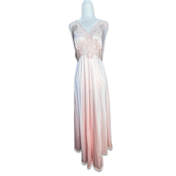 70s Pink Lace Slip Maxi Dress Sears USA Nylon Fairycore Cottagecore Nightgown Lingerie Boudoir Empire Waist Romantic Sheer Valentines