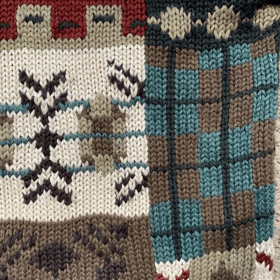 Vintage Nordic Patchwork Cardigan: Wool Blend Kni… - image 7