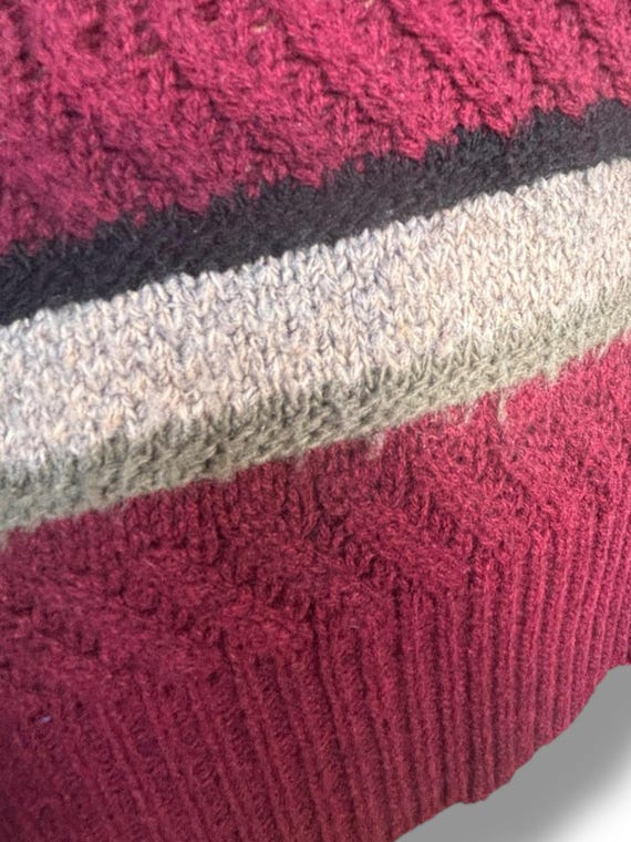 90s London Fog Striped Knit Sweater Vest - Burgun… - image 5