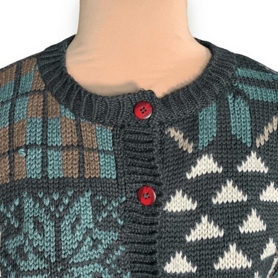 Vintage Nordic Patchwork Cardigan: Wool Blend Kni… - image 3