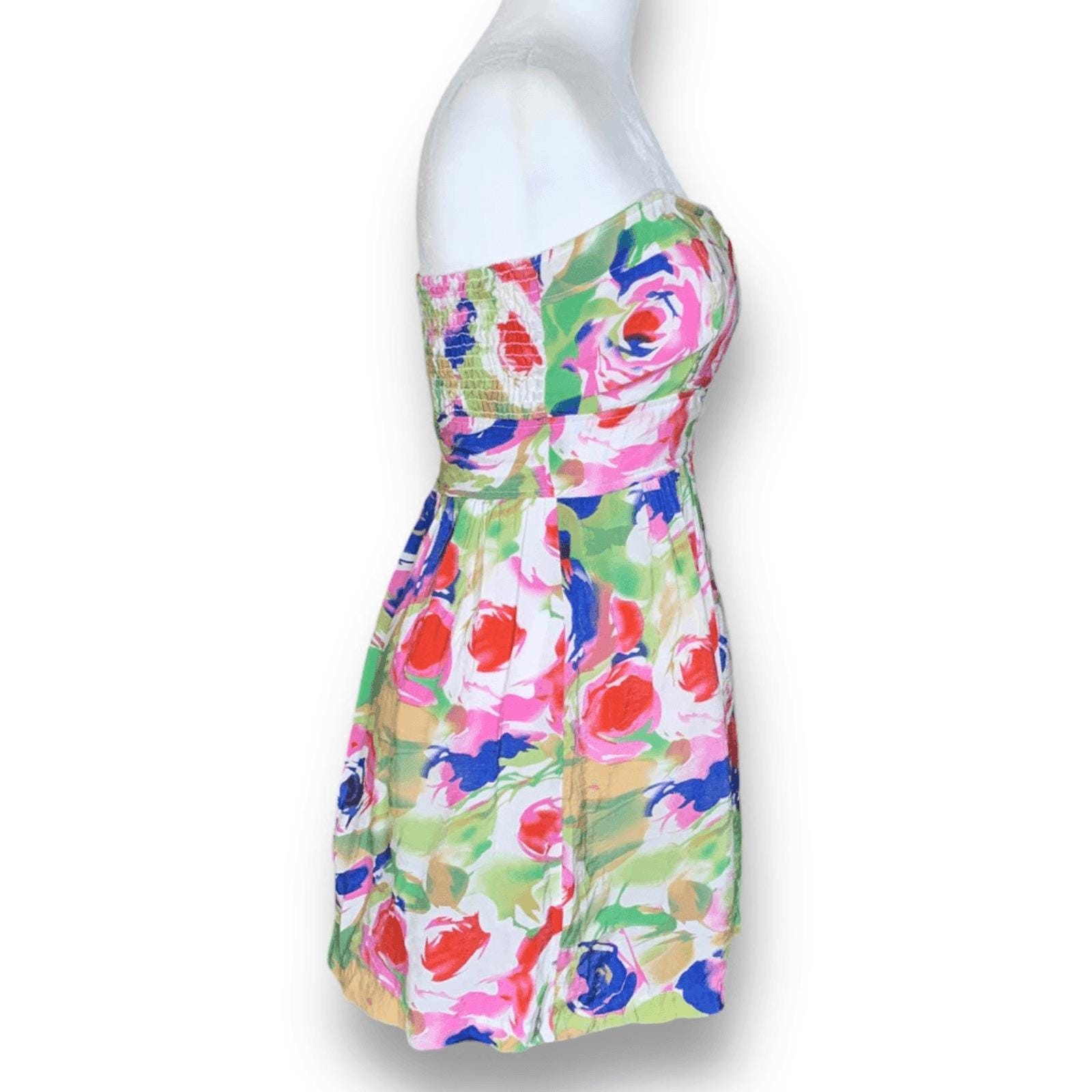 strapless watercolor print fit & flare dress Strapless Watercolor Print Chiffon Column Dress