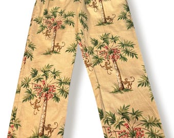 Pantalones con estampado de mono Jessica Howard Petite 8 Pantalones con estampado de palmeras tropicales Estampado novedoso Algodón Hecho en EE. UU. Ropa de resort