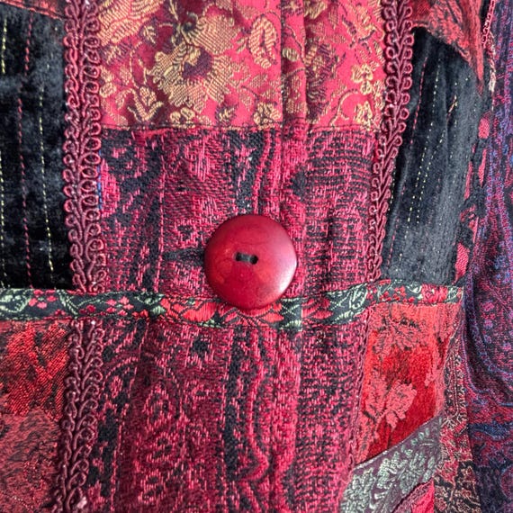 90s Patchwork Velvet Brocade Jacket, Red Black Bo… - image 6