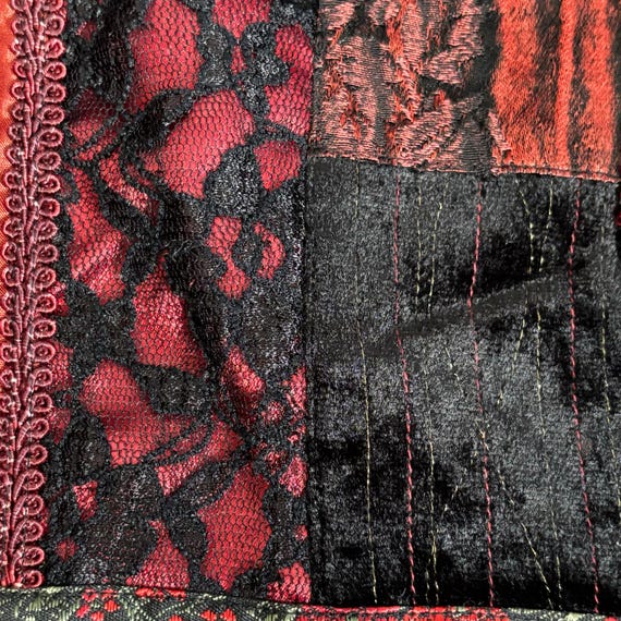 90s Patchwork Velvet Brocade Jacket, Red Black Bo… - image 9