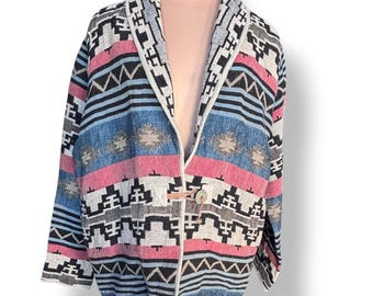 Vintage Southwestern Jacke, Geometrische Baumwolle Tapisserie, Größe L