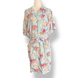 90s Banana Republic Blue Floral Button Front Shirt Dress With Pockets & Tie Belt Short Sleeve Made In Hong Kong Size 6 Feminine Romantic