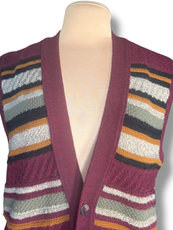90s London Fog Striped Knit Sweater Vest - Burgun… - image 3